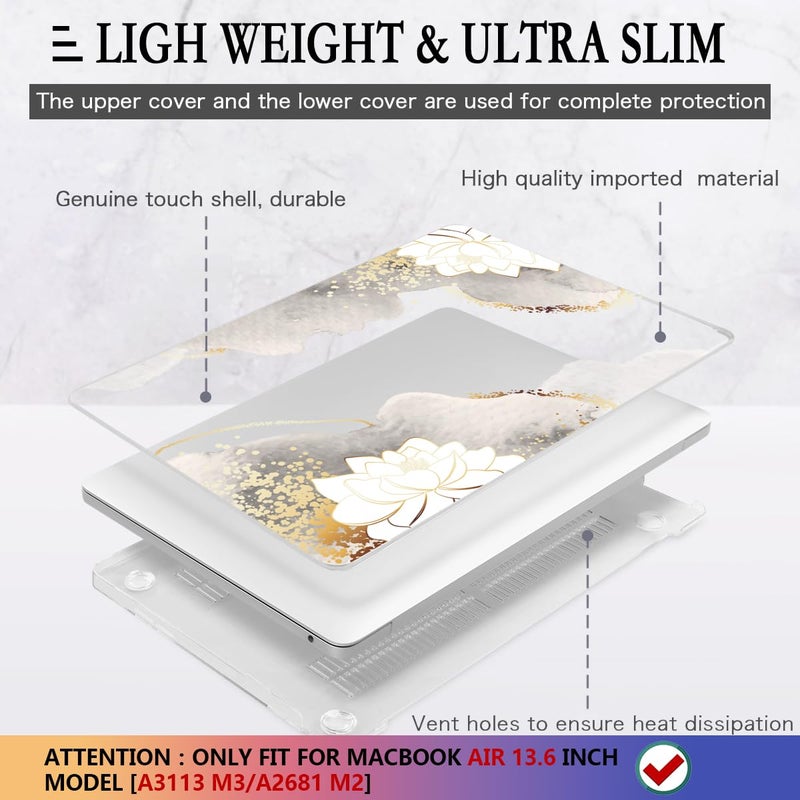 CISSOOK for MacBook Air 13.6 inch Case 2024 2023 2022 Release Model M3 A3113 M2 A2681  Lotus Hard Shell Case Cover + Keyboard Cover for MacBook Air 13 M2 M3 2022-2024 with Touch ID  Charming Painting - Image 4